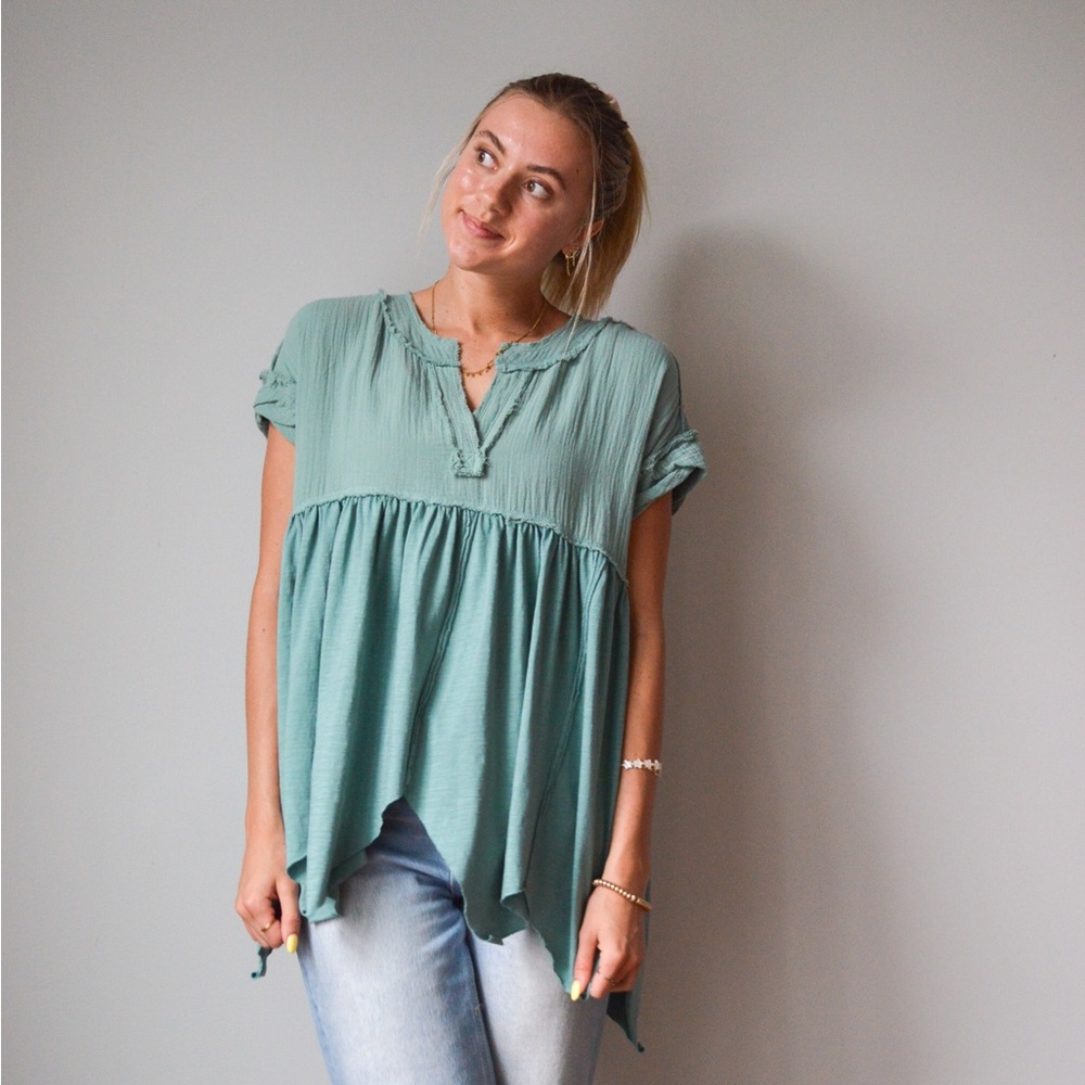 Seafoam Flowy Triangle Hem Top